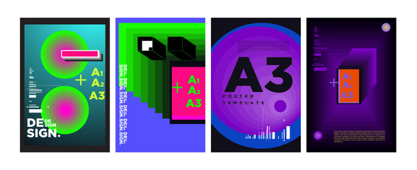 Abstract Geometric Collage Poster Design Template in Trendy vivid colors