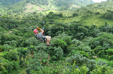 Zip lining in the remote jungle 