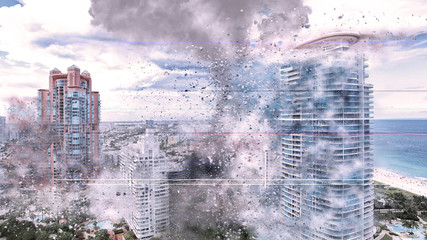 Hurricane destroys Miami Beach. Illustration