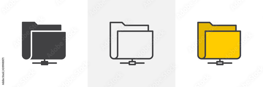 Poster data storage folder icon. line, glyph and filled outline colorful version, server computer directory