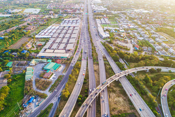 Aerial look down view intersection city transport road