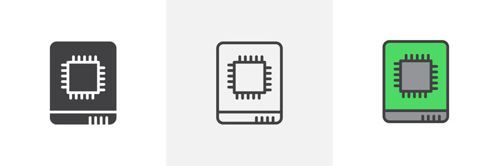 Micro processor icon. Line, glyph and filled outline colorful version, Circuit board outline and filled vector sign. Symbol, logo illustration. Different style icons set. Pixel perfect vector graphics