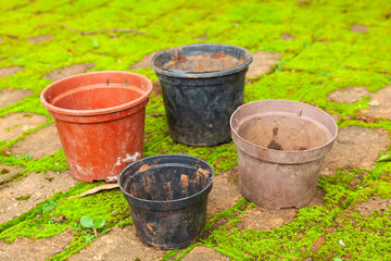 Colored empty flowers pot for gardening - mud dirt used