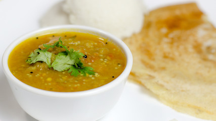 Dosa idli with sambar and dall for breakfast or dinner in south india