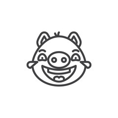 Laughing piggy face emoticon line icon. linear style sign for mobile concept and web design. Piggy Face With Tears of Joy emoji outline vector icon. Pig year zodiac symbol, logo illustration. 