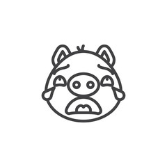 Obraz premium Crying piggy face emoticon line icon. linear style sign for mobile concept and web design. Weeping face emoji outline vector icon. Pig year zodiac symbol, logo illustration. Pixel perfect vector