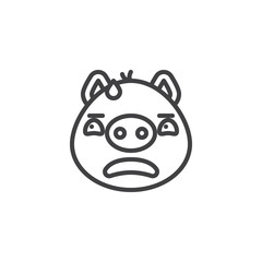 Piggy face with sweat emoticon line icon. linear style sign for mobile concept and web design. Worried piggy face emoji outline vector icon. Pig year zodiac symbol, logo illustration. Pixel perfect 