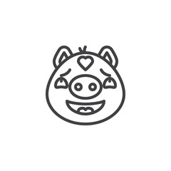 Fototapeta premium Piggy in love face emoticon line icon. linear style sign for mobile concept and web design. Piggy face emoji with heart outline vector icon. Pig year zodiac symbol, logo illustration. Pixel perfect 