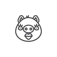 Obraz premium Piggy beauty face emoticon line icon. linear style sign for mobile concept and web design. Beautiful piggy face emoji outline vector icon. Pig year zodiac symbol, logo illustration. Pixel perfect 