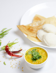 Dosa idli with sambar and dall for breakfast or dinner in south india