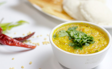 Dosa idli with sambar and dall for breakfast or dinner in south india