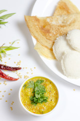 Dosa idli with sambar and dall for breakfast or dinner in south india