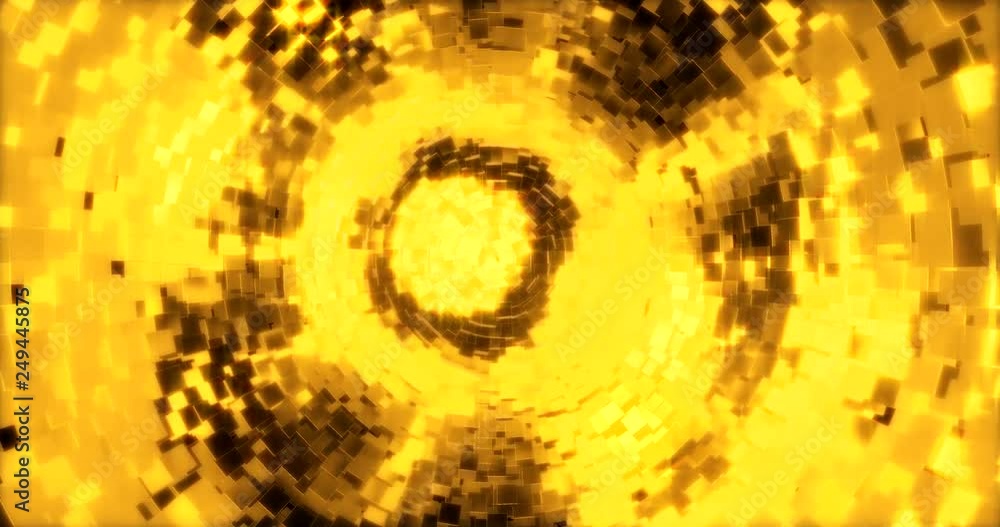Poster abstract graphics background with golden cubes on a sphere. 3d rendering