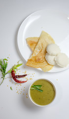 Dosa idli with sambar and dall for breakfast or dinner in south india