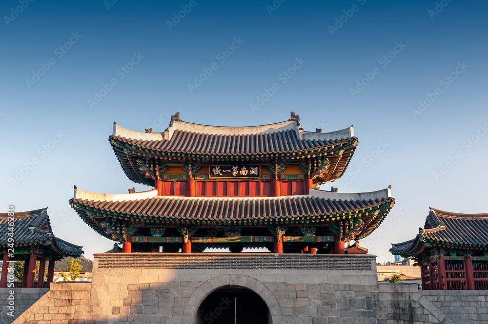 Wall mural Pungnammun Gate, south gate of city wall of Jeonju remaining from Joseon Dynasty since 1768 designated as architectural treasure No. 308 of South Korea