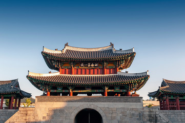 Pungnammun Gate, south gate of city wall of Jeonju remaining from Joseon Dynasty since 1768 designated as architectural treasure No. 308 of South Korea - obrazy, fototapety, plakaty