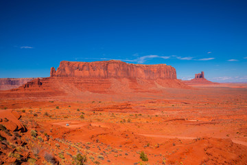 Monument Valley. Navajo Tribal Park. Red rocks and mountains. Located on the Arizona–Utah border. USA
