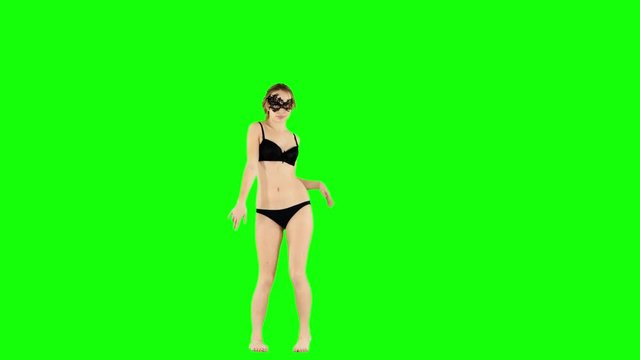 Sexy Lingerie Girl Dancing and Teasing Green Screen