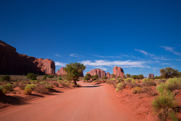 Monument Valley. Navajo Tribal Park. Red rocks and mountains. Located on the Arizona–Utah border. USA
