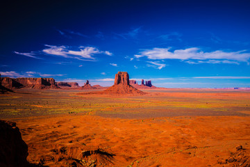 Monument Valley. Navajo Tribal Park. Red rocks and mountains. Located on the Arizona–Utah border. USA