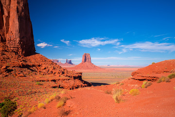 Naklejka premium Monument Valley. Navajo Tribal Park. Red rocks and mountains. Located on the Arizona–Utah border. USA