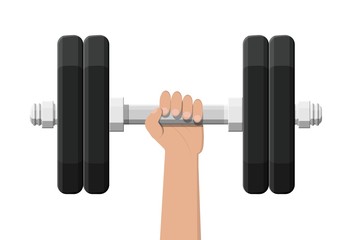 Dumbbell with metal weights. Gym workout equipment, Fitness, healthy and sport lifestyle. Strength and bodybuilding training. Vector illustration flat style