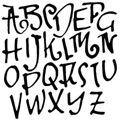 Simple alphabet letters. Handdrawn grunge ink font. Vector illustration.