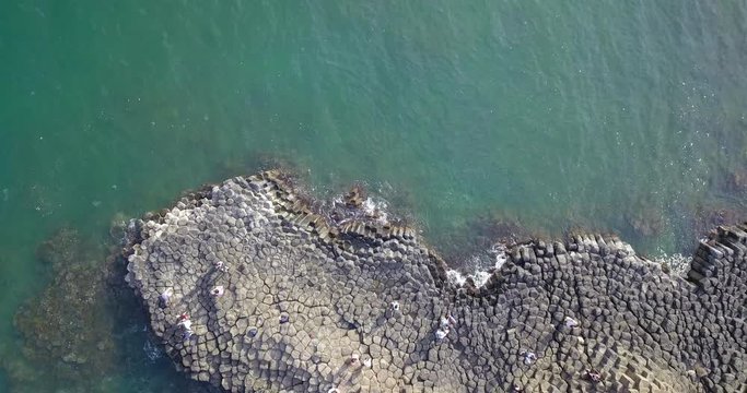Vietnam natural landscape. Stock footage of Ganh Da Dia reef in Phu Yen, Vietnam with special stones, rock make great terrain. Amazing of cliff stone Ganh Da Dia sea with amazing basalt causeway shape