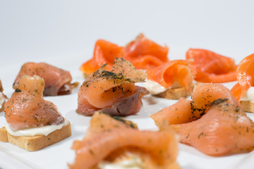 Sliced salmon fish fillet. 