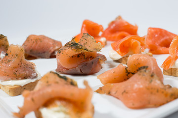 Sliced salmon fish fillet. 