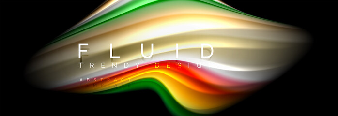 Abstract liquid colorful banner. Trendy wavy dynamic design. Fluid color shapes.