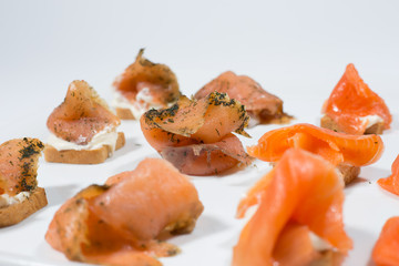 Sliced salmon fish fillet. 