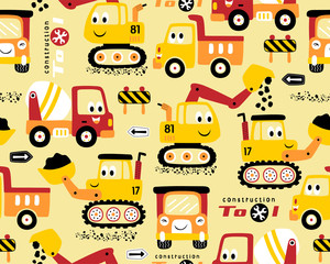 Seamless pattern vector with funny construction vehicles