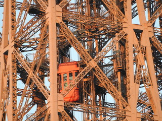 Forty-fold increase in the frame and Elevator on the Eiffel tower in Paris.