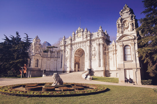 Dolmabahce Palace on the European coast of the Bosphorus in Istanbul, Turkey