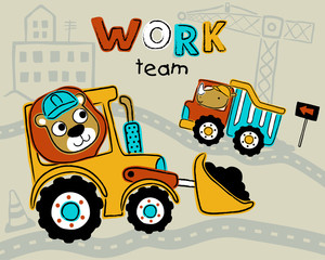 construction vehicles cartoon with funny driver