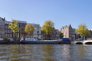 exterior of houses in Amsterdam from river Amstel