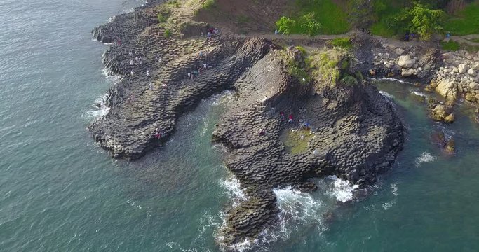 Vietnam natural landscape. Stock footage of Ganh Da Dia reef in Phu Yen, Vietnam with special stones, rock make great terrain. Amazing of cliff stone Ganh Da Dia sea with amazing basalt causeway shape