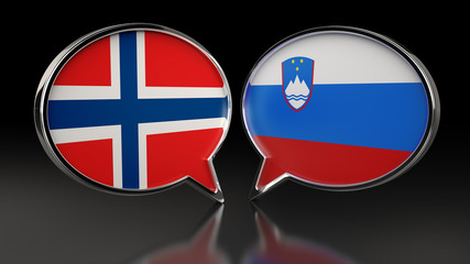 Norway and Slovenia flags with Speech Bubbles. 3D illustration