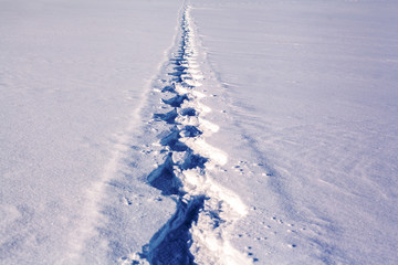 Scenic view of snow covered field against sky on sunny day. Ural