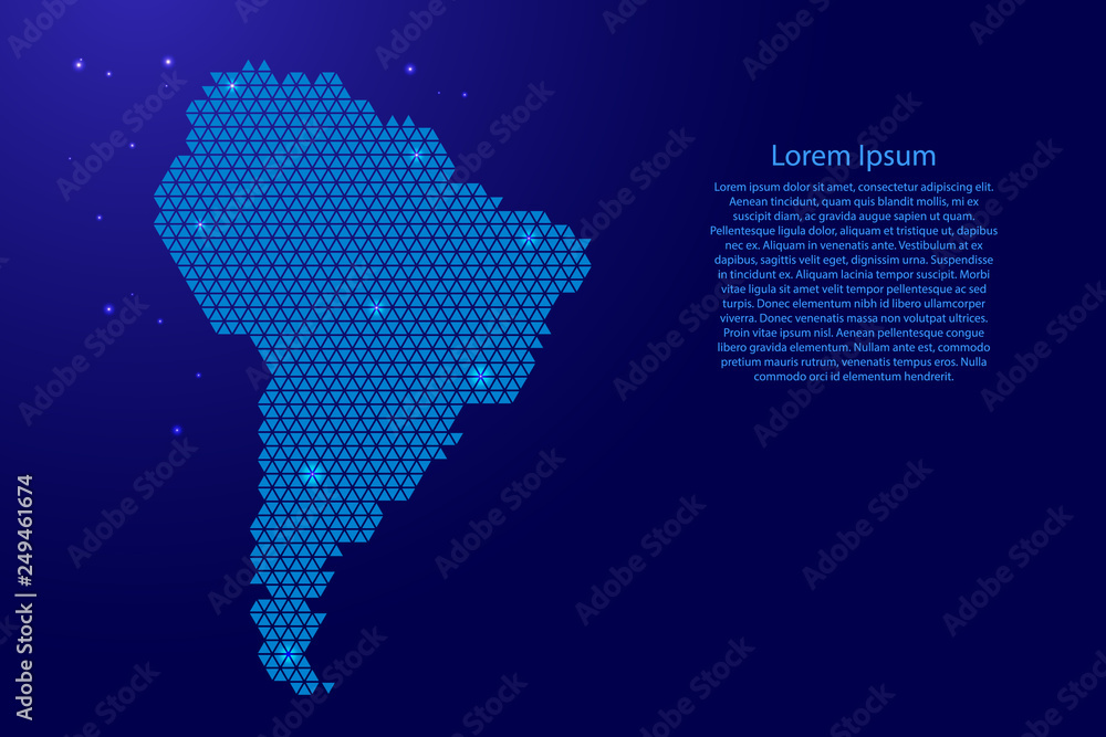 Poster south ameica map abstract schematic from blue triangles repeating pattern geometric background with 