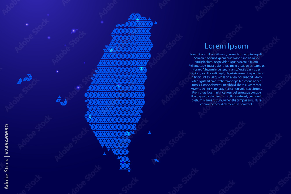 Poster taiwan map abstract schematic from blue triangles repeating pattern geometric background with nodes 