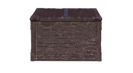 Ancient decorative chest with ancient books. Back view.