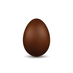 Easter egg 3d. Chocolate brown egg, isolated white background. Traditional sweet candy dessert, decoration Happy Easter celebration. Design element spring holiday, greeting. Vector illustration