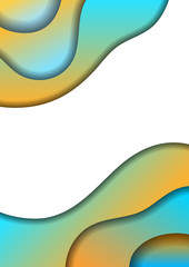 Vertical banner with 3D paper cut gradient blue and yellow color layers abstract background size A4. Cover for business presentation, banner, poster, greeting card. Vector illustration.