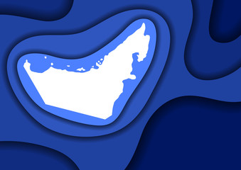 United Arab Emirates map abstract schematic from blue layers paper cut 3D waves and shadows one over the other. Layout for banner, poster, greeting card. Vector illustration.