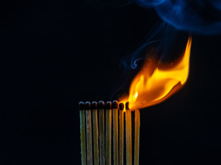Match, smoke and flame