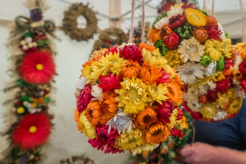 Colorful flowery decorations for sale