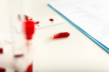Blood samples on table in laboratory