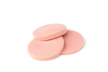 Boiled sausage isolated on white background.